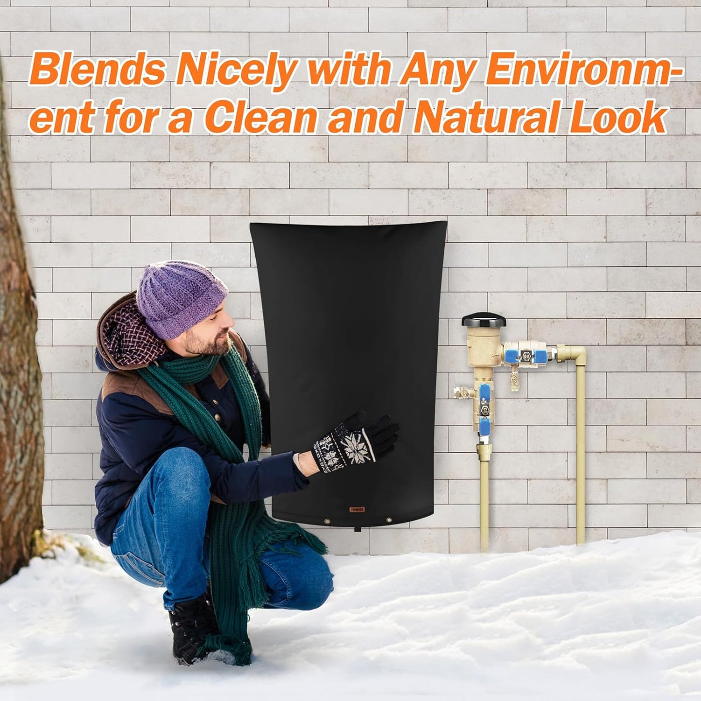 TOHONFOO Backflow Preventer Pipe Insulation Cover (5°F) - Irrigation Sprinkler Valve Insulated Pouch - Water Well Pump Cover - Sturdy 5 Layers for Winter Freeze Protection, 22" W x 34" H, Black