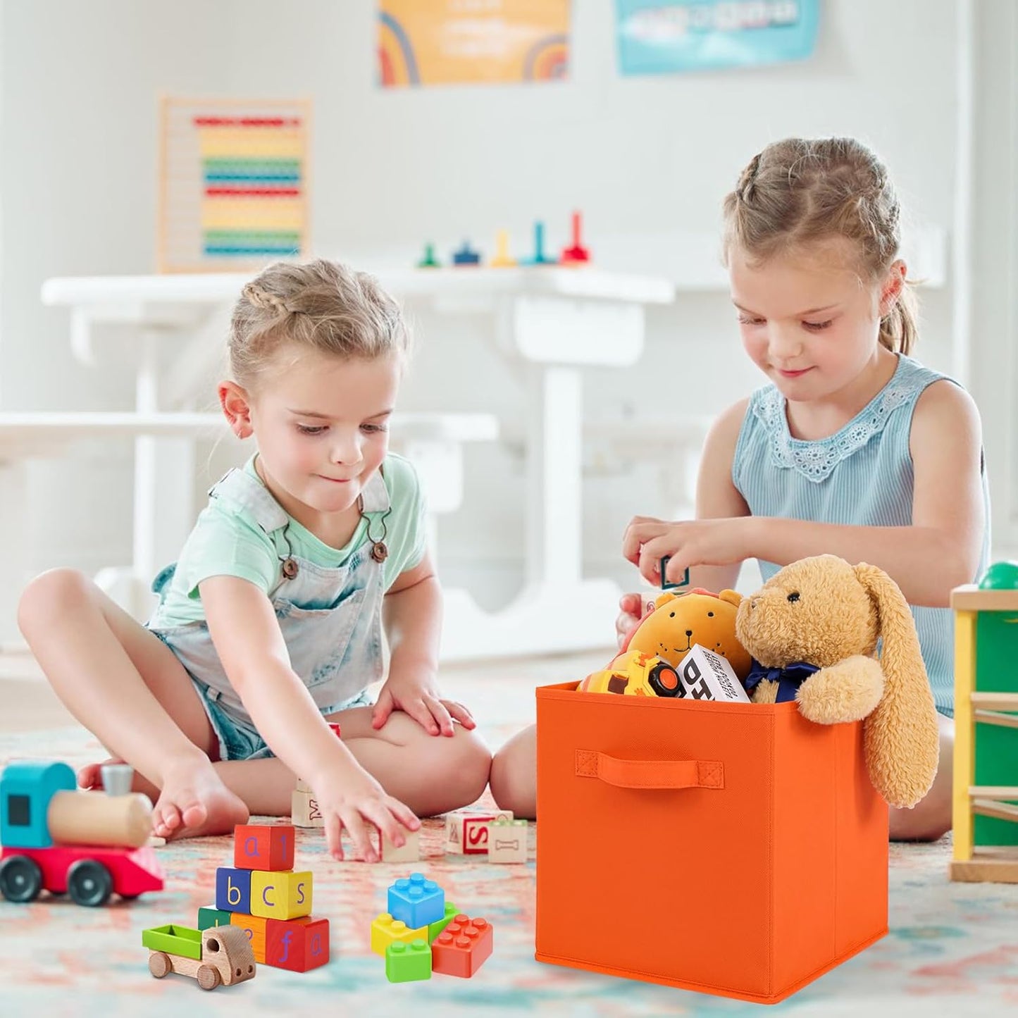 Stero 13x13x13 Inch Fabric Storage Bins 6 Pack Fun Colored Durable Storage Cubes with Handles Foldable Cube Baskets for Home, Kids Room, Closet and Toys Organization Orange-Multi Colors-2