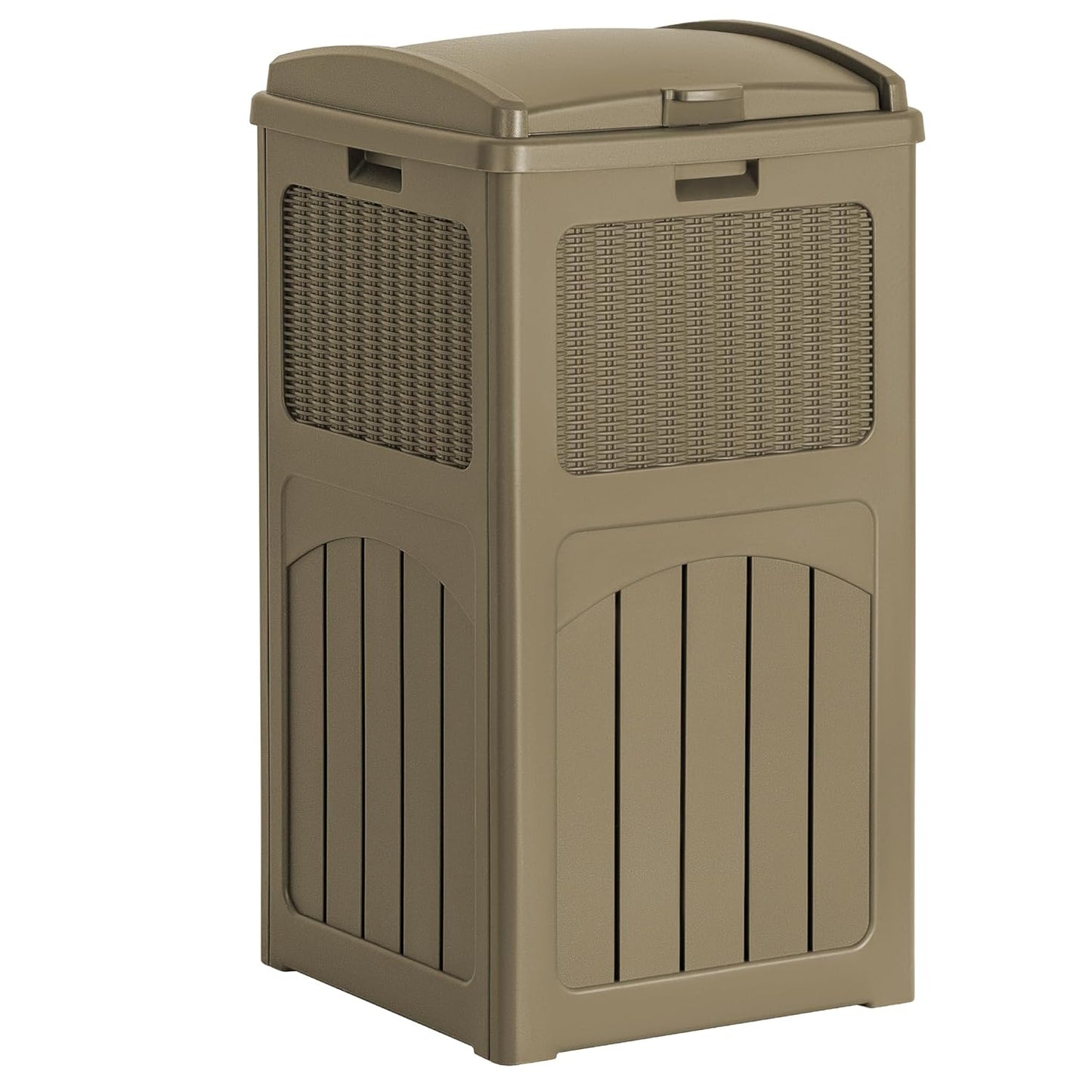 Flamaker 30 Gallon Trash Can, Resin Outdoor Garbage Can with Lid, Waterproof Hideaway Patio Waste Bins for Outside Use (Brown)