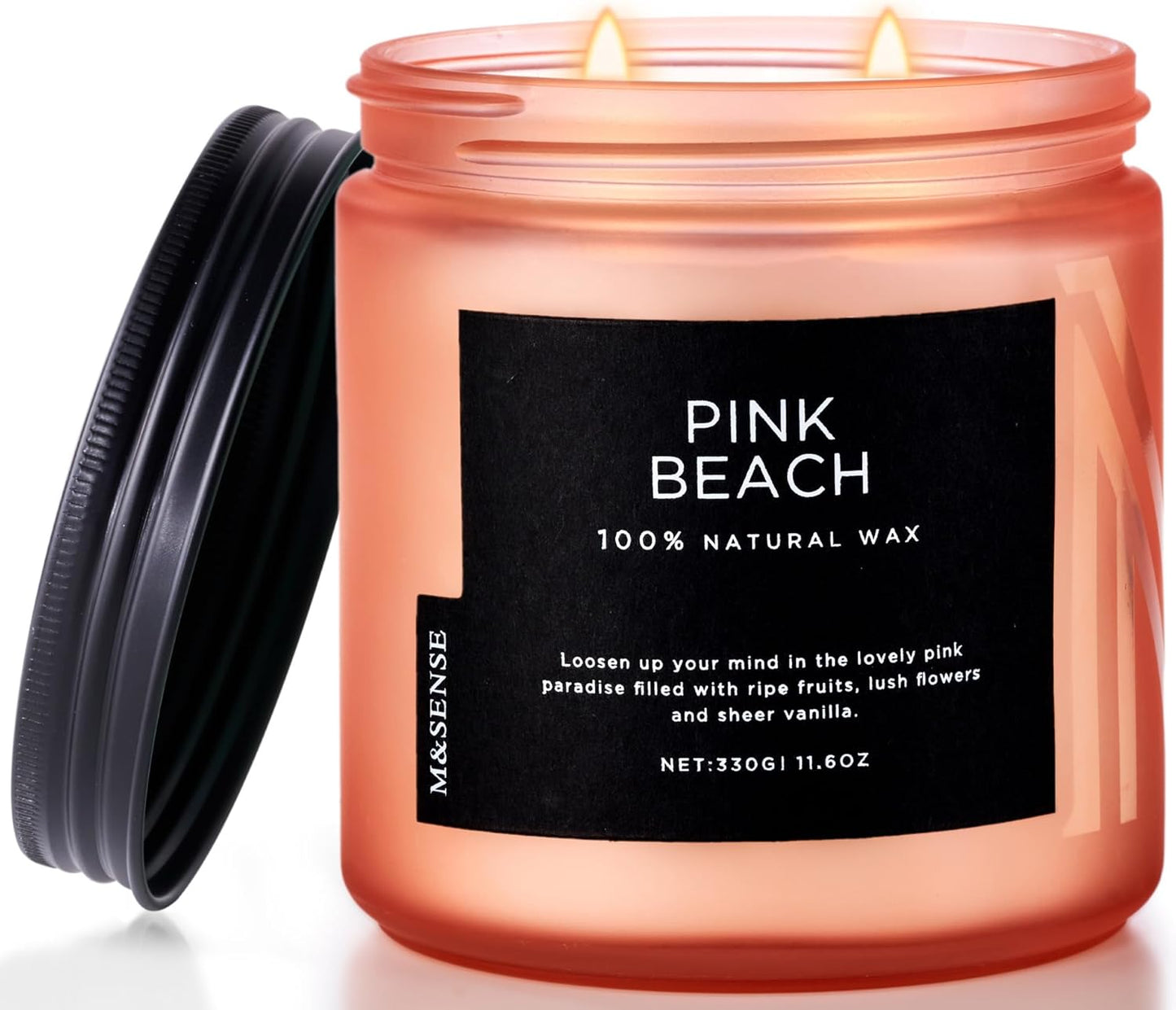 M&SENSE Pink Beach Sands Jar Candle, 11.6oz Pineapple & Coconut Scented Natural Soy Candles for Home Scented, 70 Hour Burn Time, Home Decor Gift for Women, Friends, Family, Colleagues, Couples