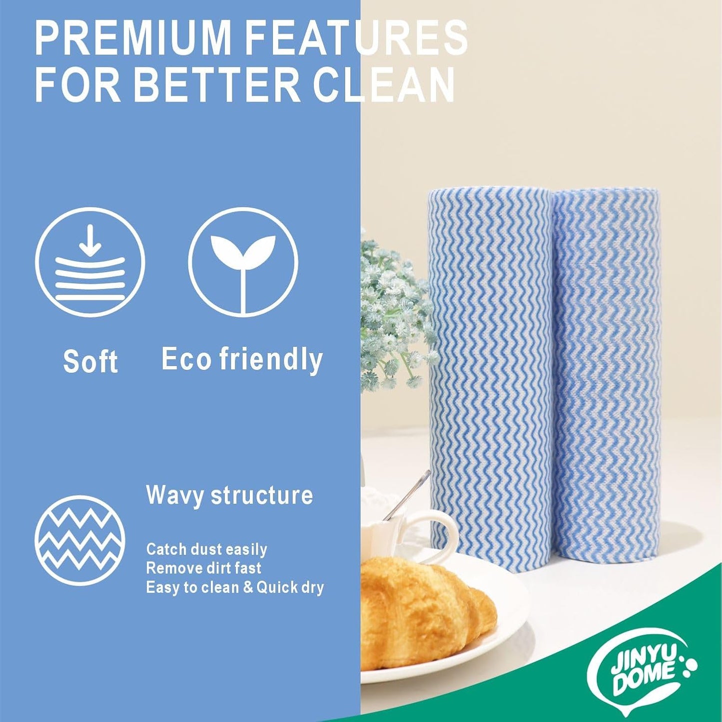 Handi Wipes Reusable Cloths, Blue Disposable Kitchen Cleaning Rolls, Heavy Duty Cleaning Cloths,J Cloth, Blue, 50 Pcs/Roll, Total 3 Rolls