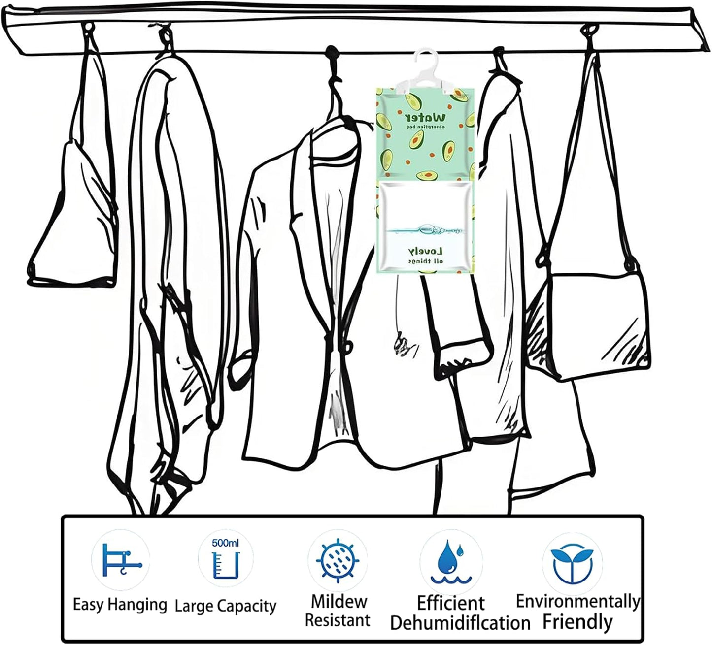 AOPANDA Moisture Absorbers Packets, 8 Pack - Eliminates Musty Odors for Fresher, Cleaner Air, Humidity Packs, Dessicant Packets, Hanging Closet Dehumidifier Bags（pawpaw）