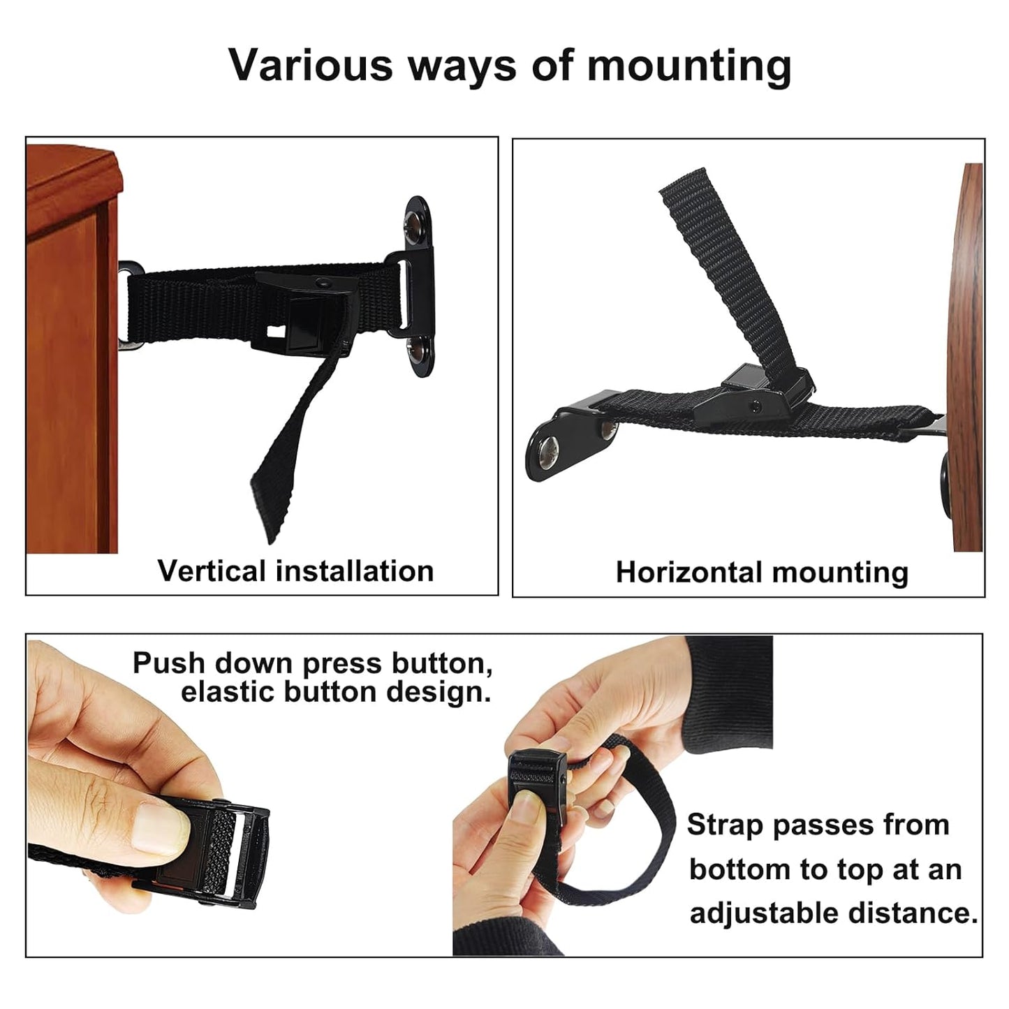 Anti Tip Furniture Anchors (2 Sets),Heavy Duty Furniture Wall Anchor,Adjustable Earthquake Straps,Furniture Anchors for Baby Proofing,Black