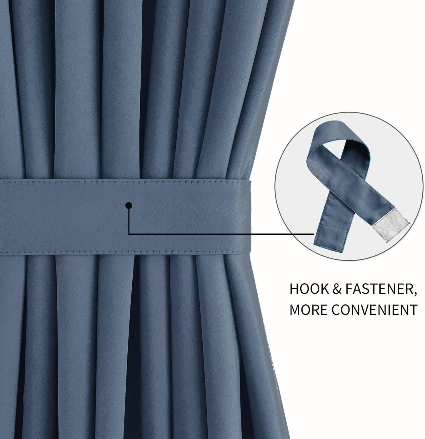 DWCN French Door Curtains – Rod Pocket Thermal Blackout Curtain for Window/Patio Doors/Doorways/Classroom/Kitchen for Privacy, 54W by 40L Inches, 1 Panel with Tieback, Dusty Blue
