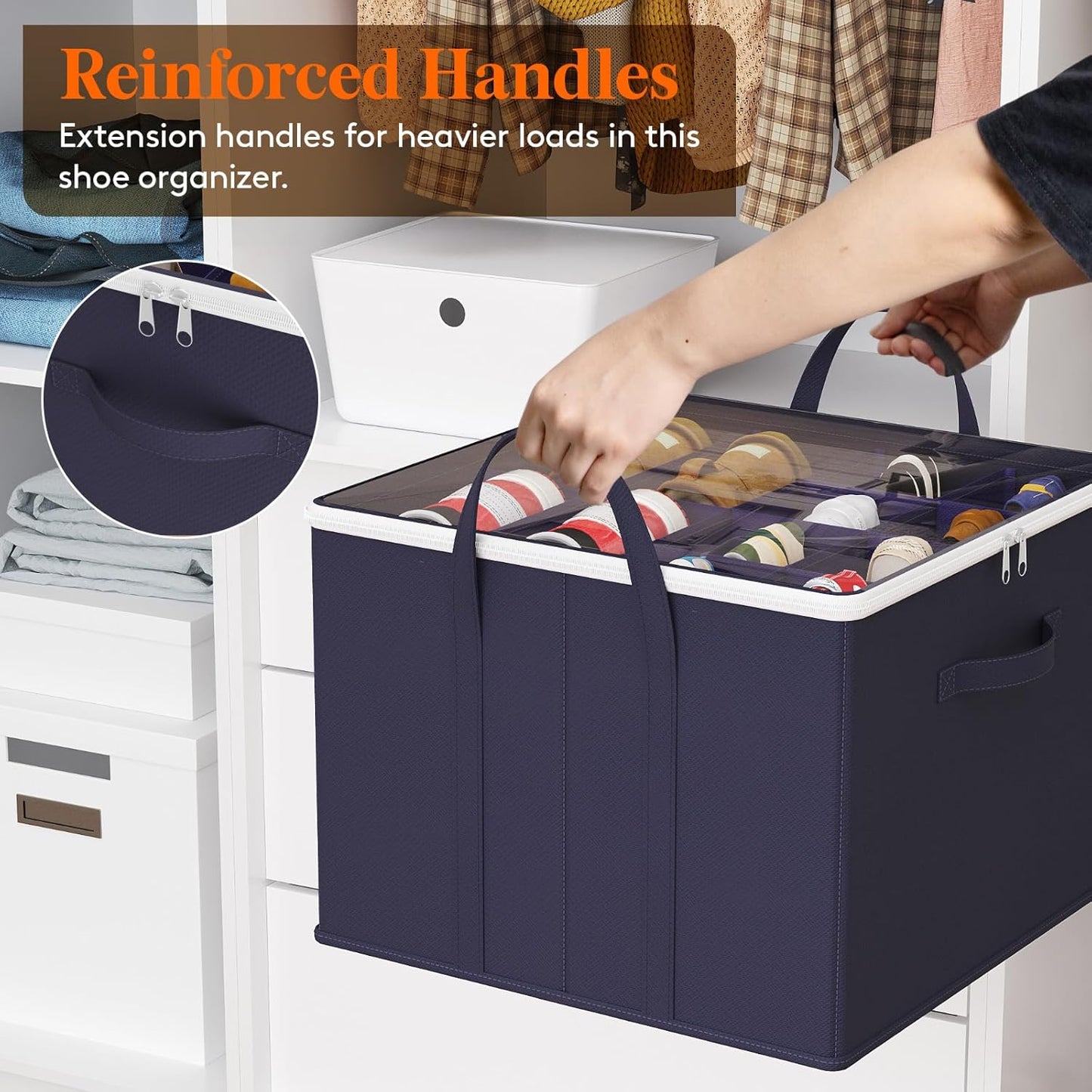 Lifewit Shoe Storage Organizer for Closet Fits 12-16 Pairs, Fabric Large Shoe Box Storage Containers with Clear Cover, Foldable Bins Fit for Boots Heels Sneakers 17"(L) x 17"(W) x 12.5"(H) 2 Pack Blue