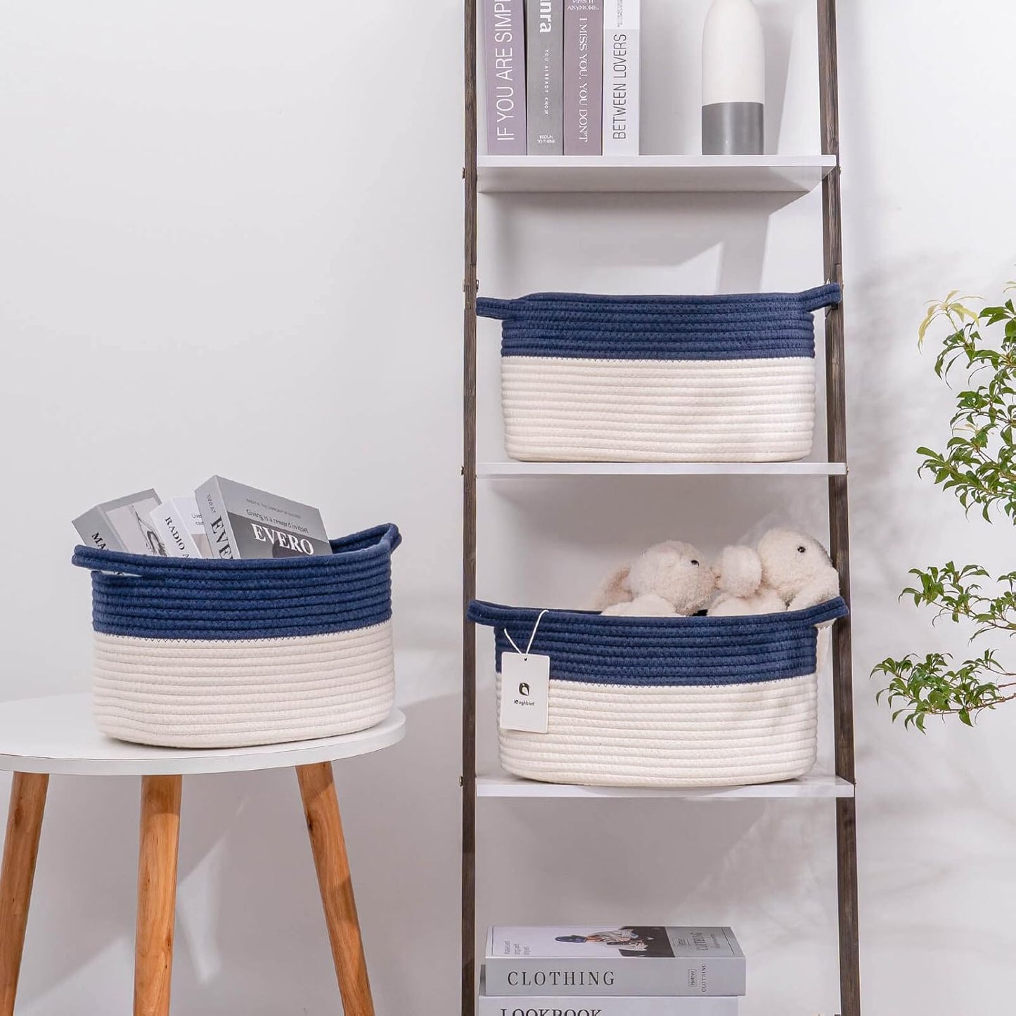 Medium and Large Woven Basket//With Handle, Used for Toys and Fabric Storage Basket used for Storing xl Storage Box, Decorative Storage Box Room 2pack (Blue, L13×W9×H7)