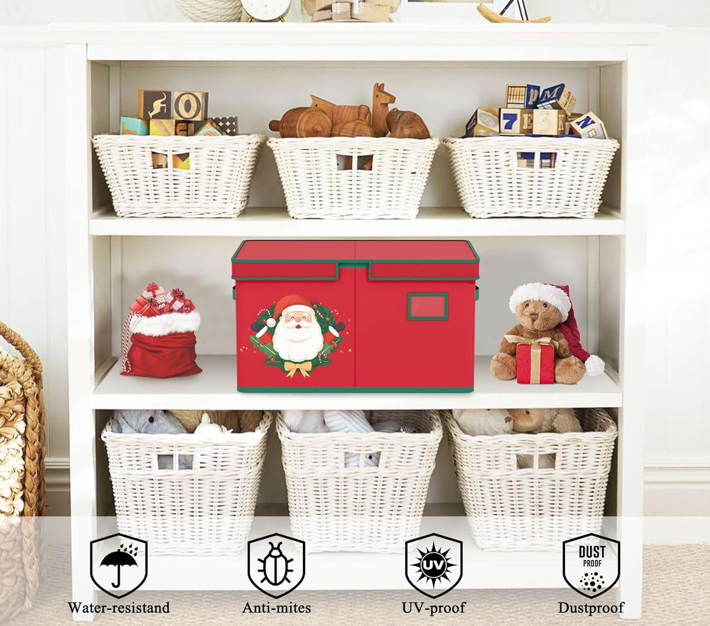 Christmas Ornament Storage Box Red Christmas Decoration Storage Containers 600D Oxford fabric Ornament Organizer Storage Box Fit 96 3 inch Holiday Ornaments Christmas Decor Storage Container