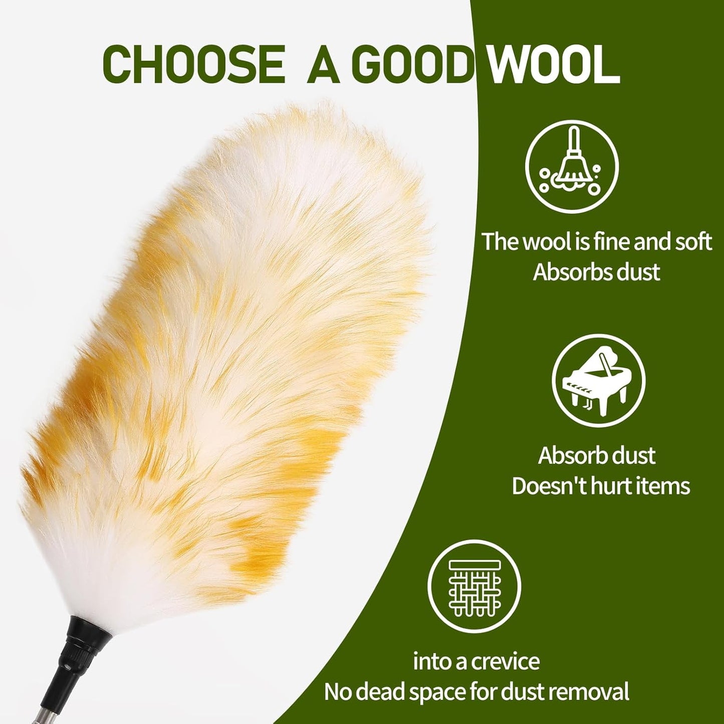 Extendable Lambswool Duster 25-64" Retractable Telescopic Handle Removable Head Multi-Surface Cleaning Tool for Ceiling Fans, Windows, High Walls, and Hard-to-Reach Areas (2pcs)