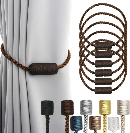 6 Pack Coffee Strong Magnetic Curtain Tiebacks Outdoor Elegant Decorative Tie Backs Modern Rope Tiebacks for Drapes Window Curtain Holdbacks for Draperies