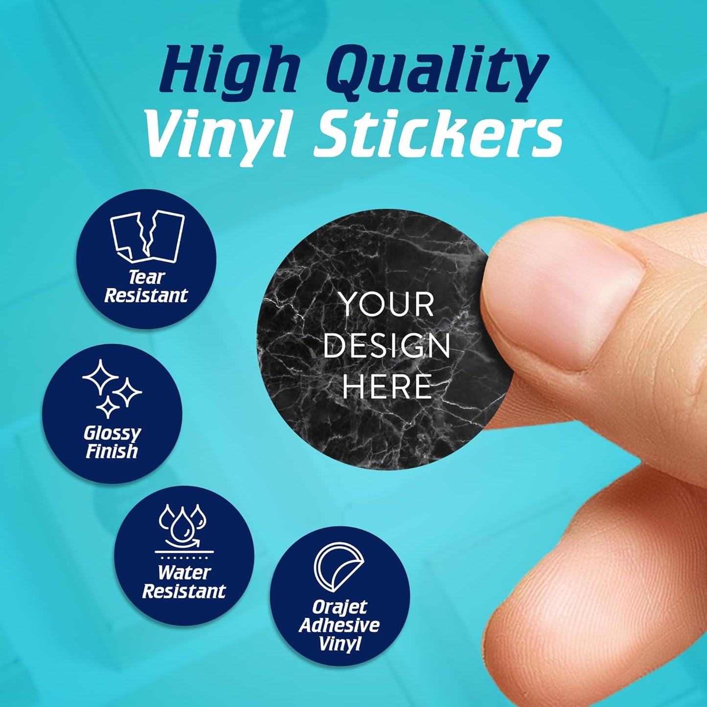 100 Custom Vinyl Stickers - Upload Your own Image, Text, Design, Logo - Personalized Logo Labels for Handmade, Packaging, Bottle, Jars, Candle, Brand Stickers (Black Marble, 1x1)