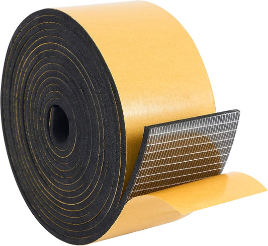 High Density Foam Weather Stripping Door Seal Strip Insulation Tape Roll for Insulating Door Frame, Window, Air Conditioner | Self Adhesive Sealing Weatherstrip (2 in x 1/4 in x 10 Ft, Black)