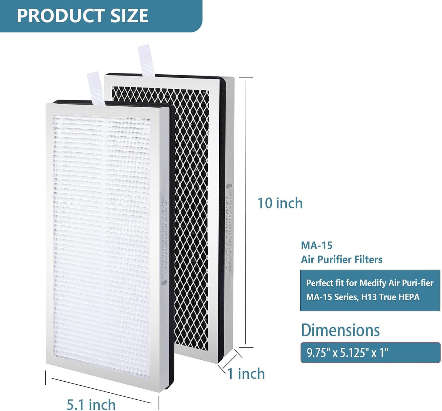 MA15 Replacement Filter Compatible with MA-15 Air Purifier, 3-in-1 Filtration System, H13 True HEPA and Activated Carbon Filter, 4 Pack