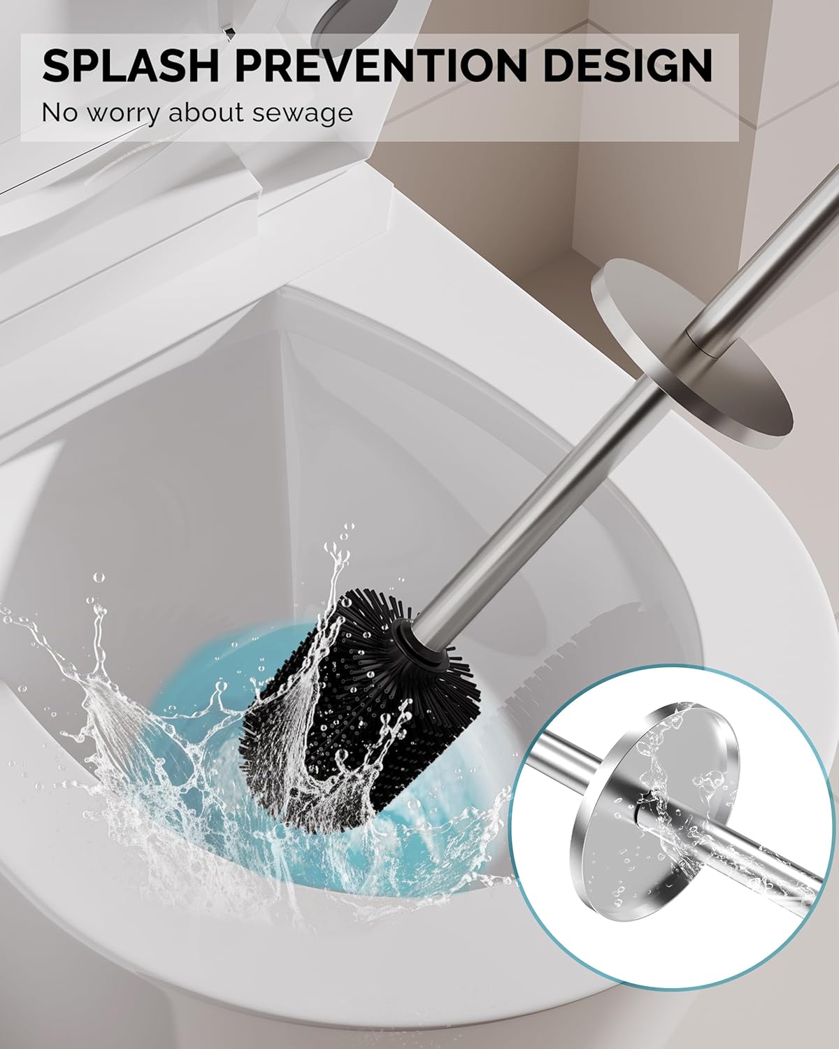 Toilet Brush and Holder Set, 2 Pack Stainless Steel Toilet Bowl Brush with Lid, Rust Proof Toilet Cleaner Brush with Caddy, Durable Bristles, Splash Proof, Ideal for Bathroom (Brushed Nickel)