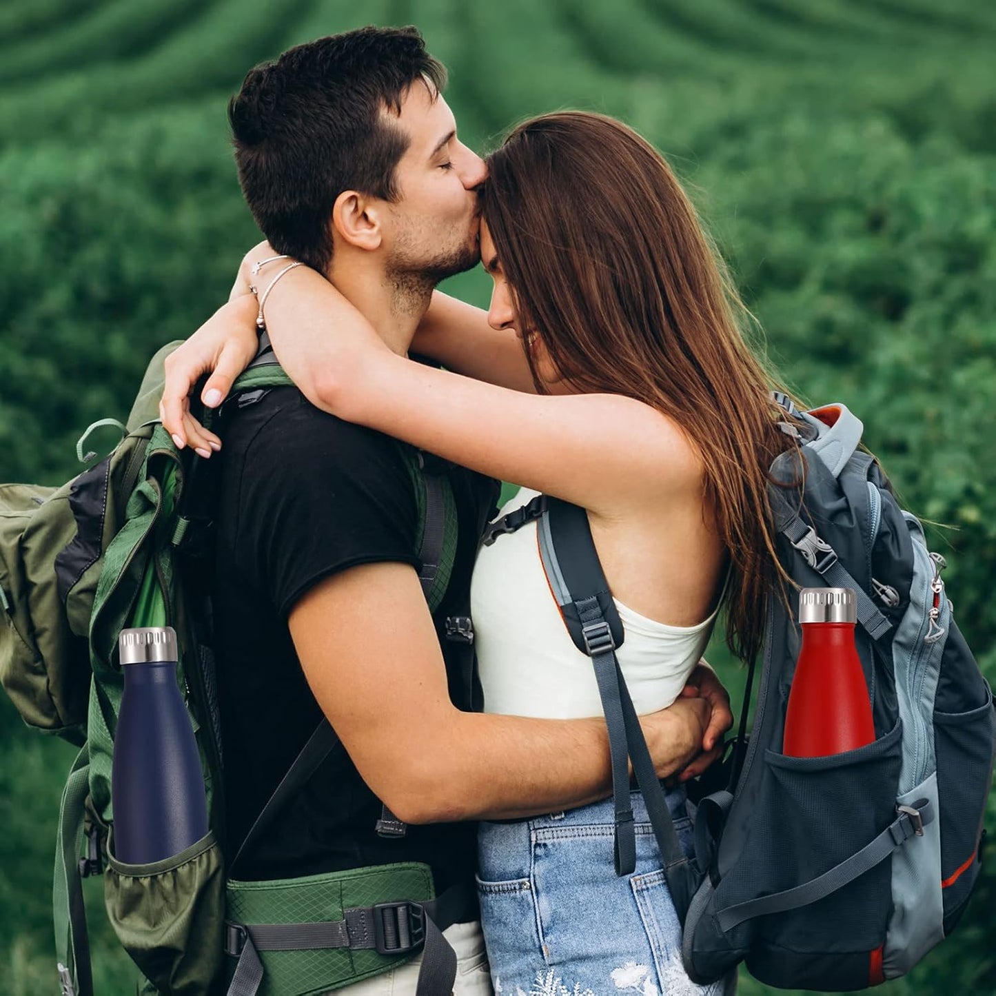 VEGOND 17oz Stainless Steel Water Bottles Bulk, Reusable Metal Sports Water Bottle Keeps Drink Hot and Cold, BPA Free Double Wall Vacuum Cola Shape Insulated Water Bottles for Camping Gym, 4 Pack