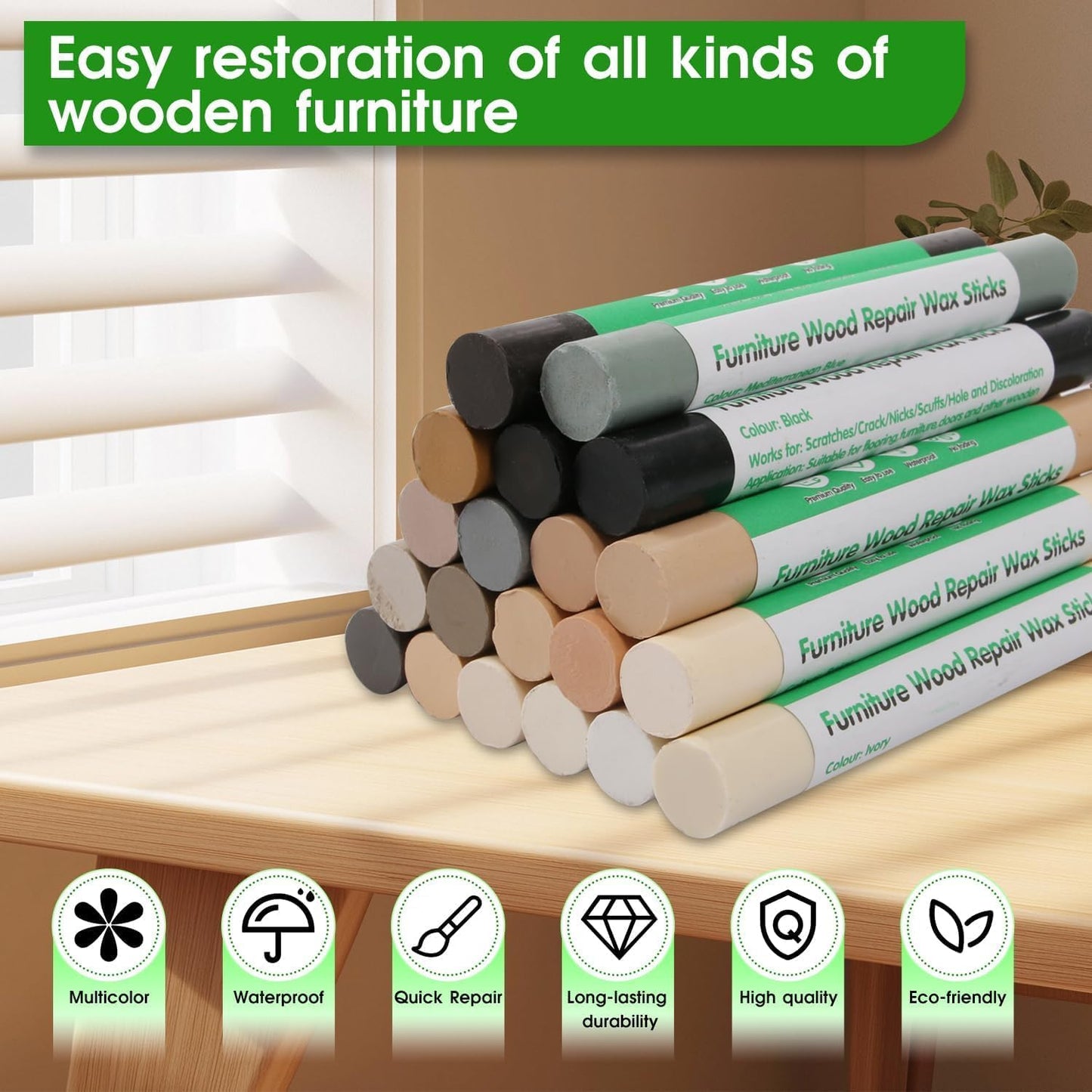 Furniture Markers Touch Up, 20 Colors Wood Filler Sticks, Wood Wax Crayons for Repairing Scratches, Scuffs, Cracks, Holes on Furniture, Floors, Cabinets, Tables, and Doors - Mixed Series