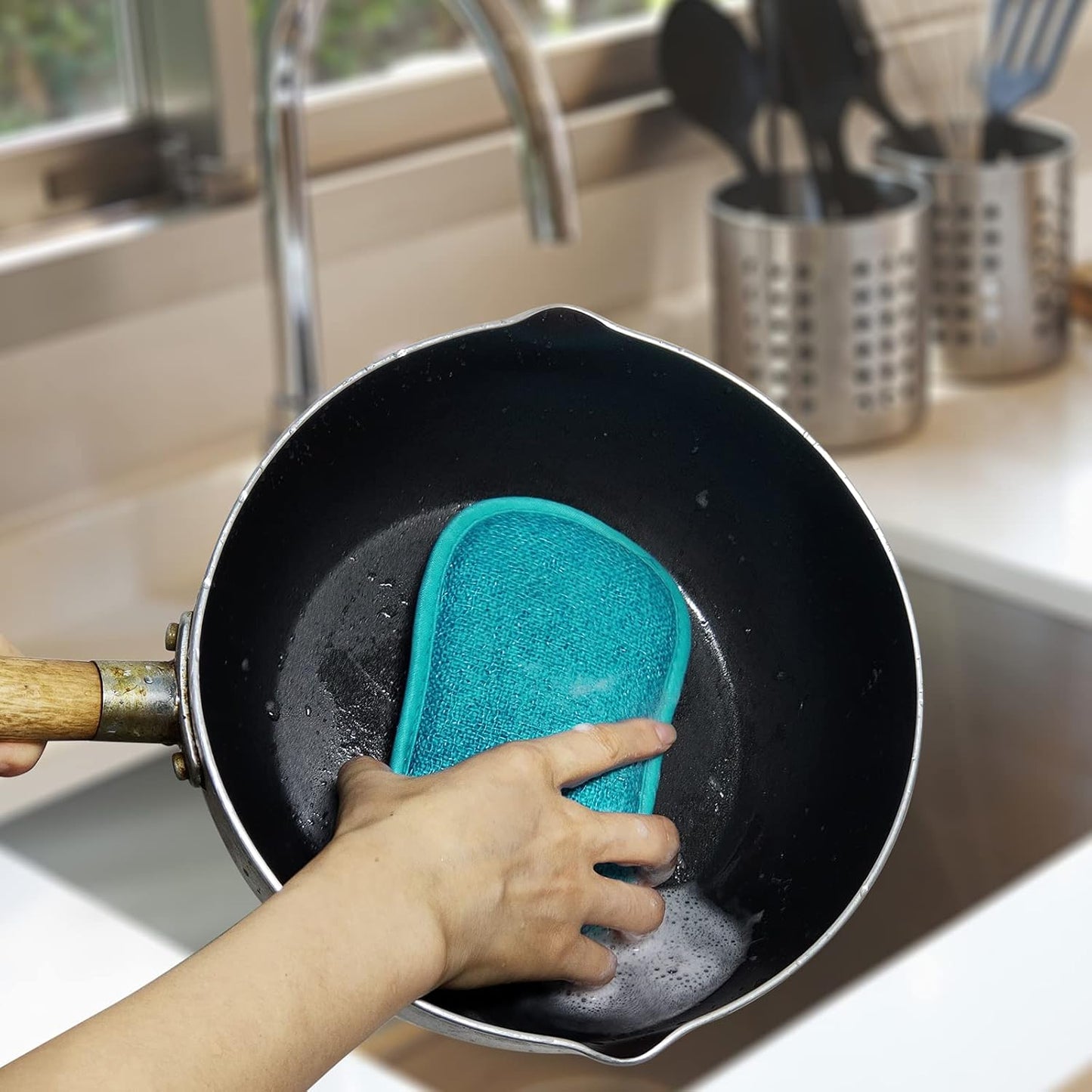 Kitchen Dish Sponge Scrubber Non Scratch, Dishcloth No Odor Reusable Washable Multipurpose Scrub Pads Sponges Heavy Duty for Dawn Dish Soap Cleaning of Sink Pans