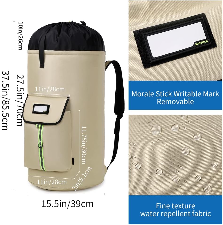 laundry bag backpack,extra-large heavy duty laundry bags,laundry backpack for college students,drawstring closure (Khaki laundry bag)