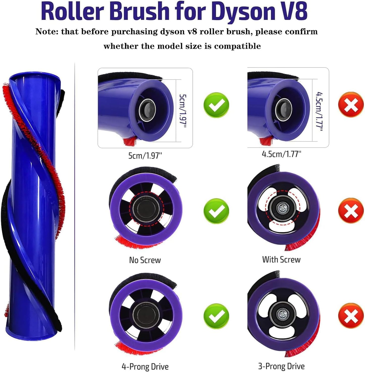 V8 Replacement Parts for Dyson V8 Animal Cordless Vacuum Roller Brush Accessories, V8 Absolute Motor Head Roller Brush Replacement Attachments, Part No.967485-01