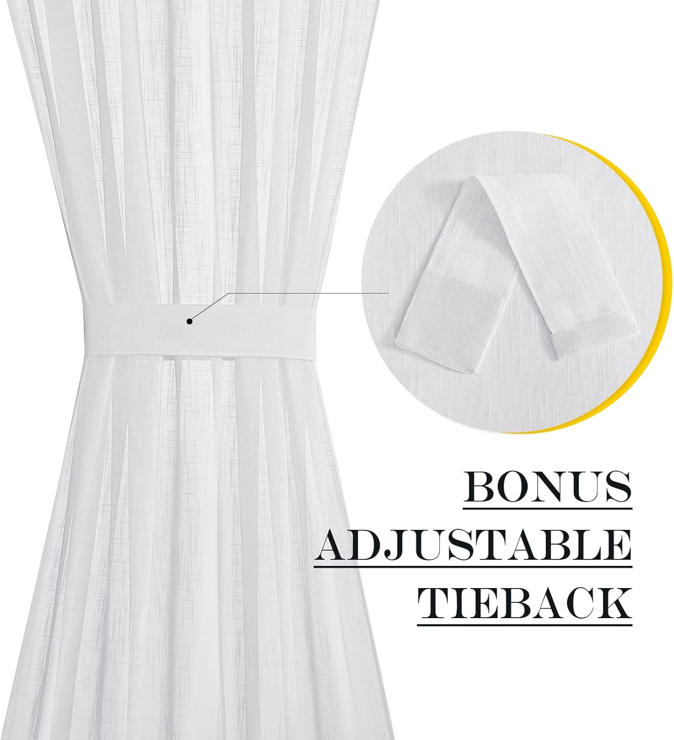 NICETOWN Linen French Door Curtain, White Semi-Sheer Door Curtain 72 Inches Long Drape Rod Pocket 1 Panel, Light-Filtering Privacy Window Decor, 1 Tieback Included, 26 Inches Wide