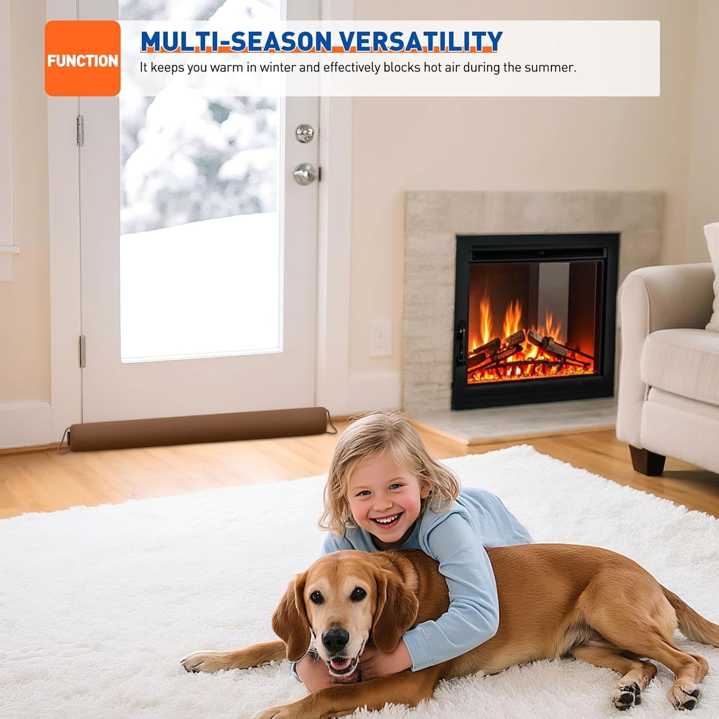 MAGZO Door Draft Stopper, 34 Inch Under Door Draft Blocker Noise Stopper, Weighted Wind Blocker Draft Guard for Bottom of Door, Brown