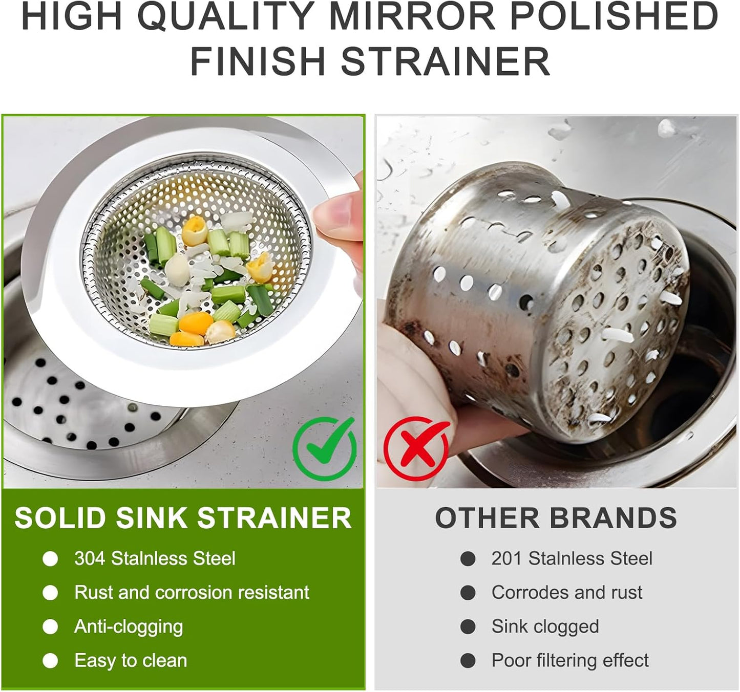 3pcs Heavy Duty Stainless Steel Slop Basket Filter Trap, 4.5" Top / 2.95" Mesh Metal Sink Strainer,Perfect for Kitchen Sink/Bathroom Bathtub Wash Basin Floor Drain Balcony Drain Hole,Utility