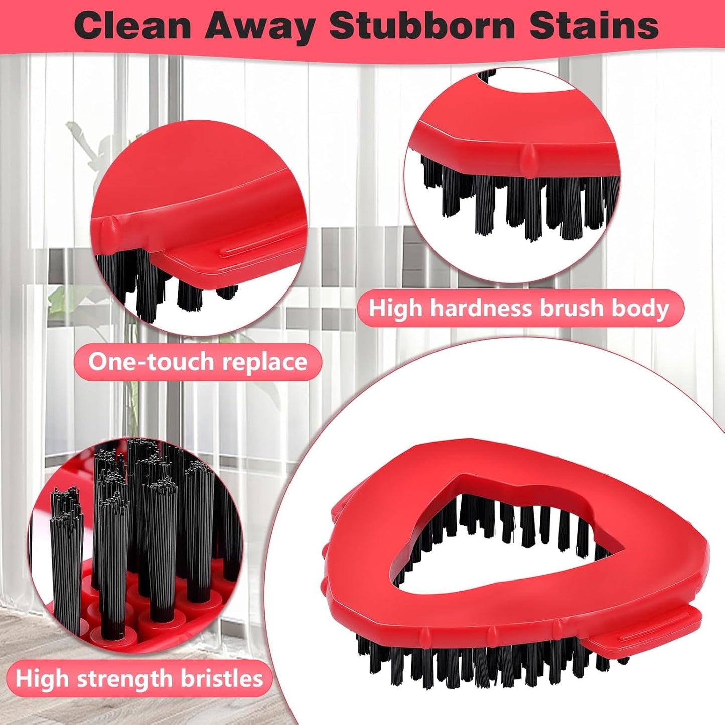 Mop Heads Replacements Complete Combo for O-Ceda,4 Pcs Red Machine Washable Microfiber Spin Mop Refills Replace Heads,1 Scrub Brushs,1 Base,1 Set Handle,Spin Mop Replacements for Tub and Tile Cleaning