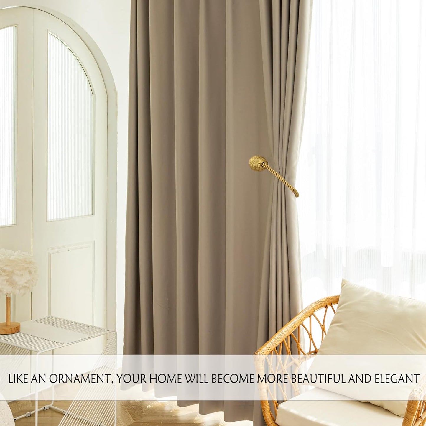 Magnetic Curtain Tiebacks Rope Curtain Tie Backs for Curtains 2 Pack Curtain Holders for Drapes Decorative Window Curtain Holdbacks, Gold