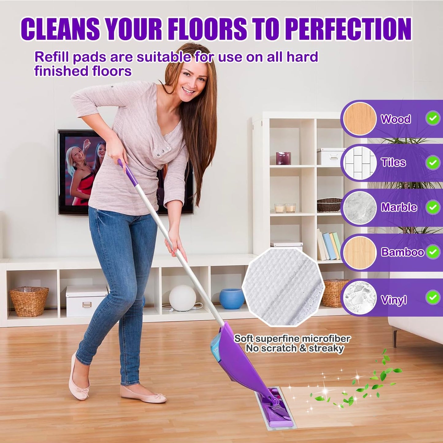 50 Pack Wet Jet Pads Compatible with Wet Jet Spray Mop, Wet Jet Refill for All Purpose Multi-Surface Hardwood Floor Cleaning, 4 Layers Thickened and Super Absorbent