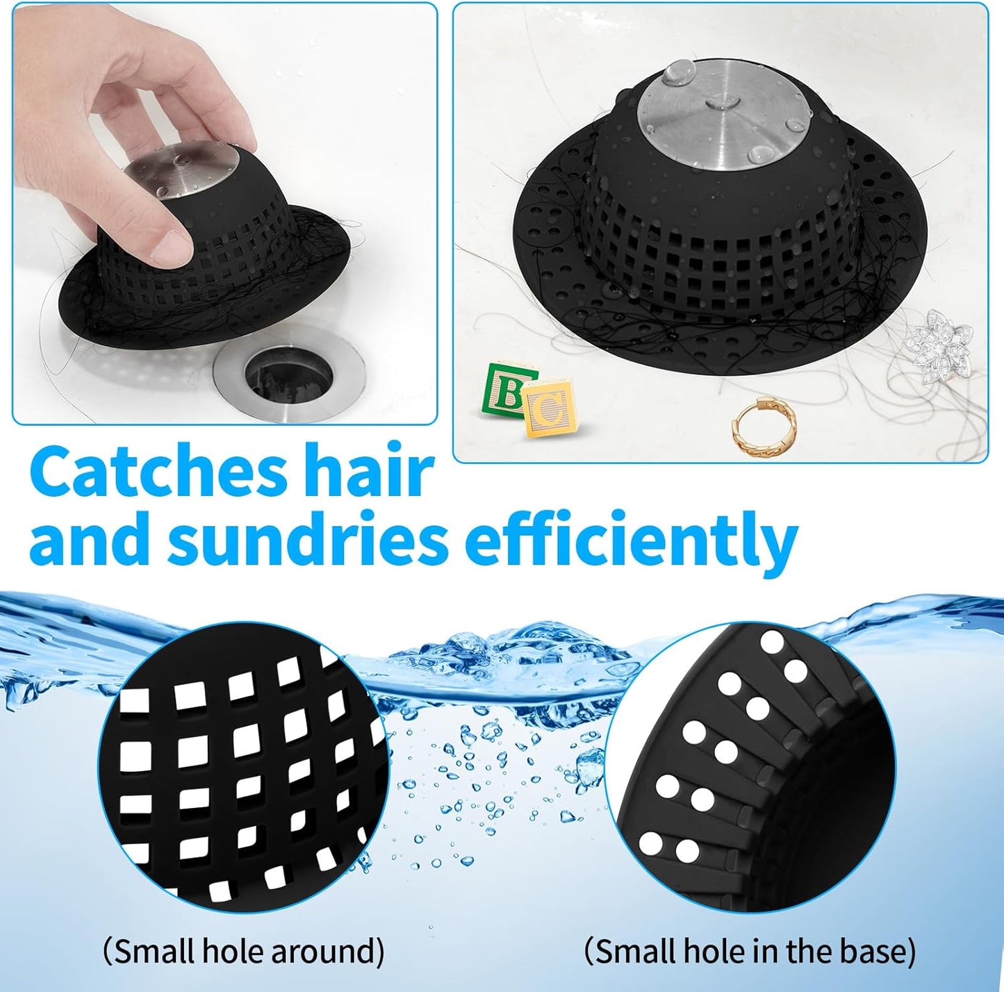 Shower Drain Hair Catcher, Bathtub Drain Cover Foldable Silicone Shower & Tub Protector for Pop-Up & Regular Drains
