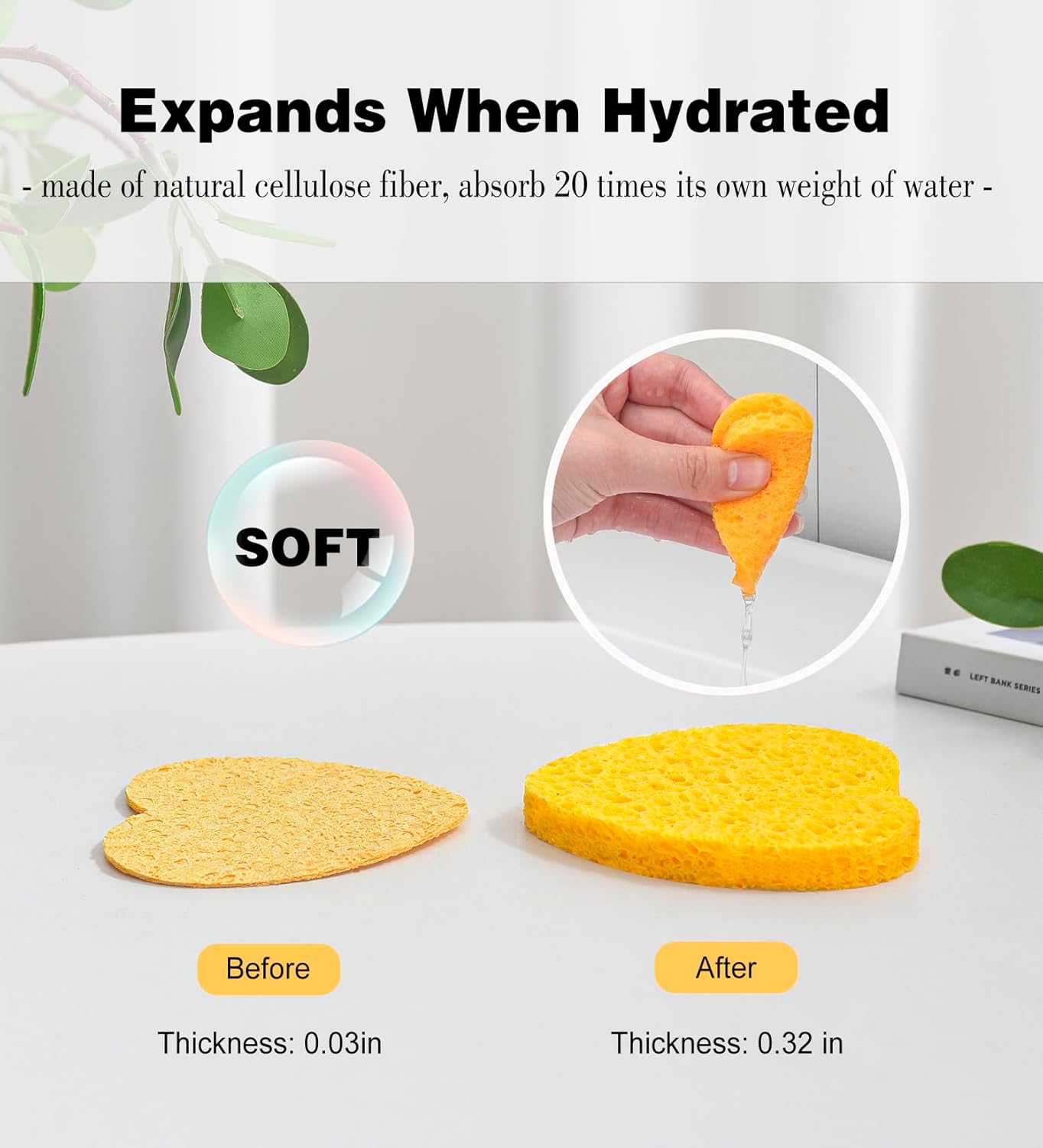 50-Count Compressed Facial Sponges for Estheticians- 100% Natural Cellulose Face Sponge Spa Sponges for Face Cleansing, Massage, Pore Exfoliating, Mask, Makeup Removal (Love-Yellow)