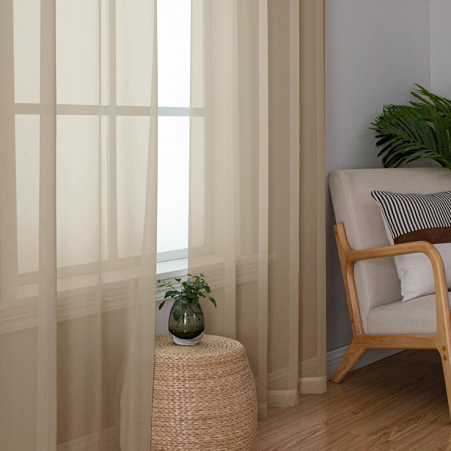 Chyhomenyc Taupe Sheer Curtains 96 inches Long 2 Panels, Light Filtering Soft Airy Solid Elegant Voile Window Treatment Drapes for Bedroom Living Room Wedding Party Decor, 42 Wx96 L, 8FT L