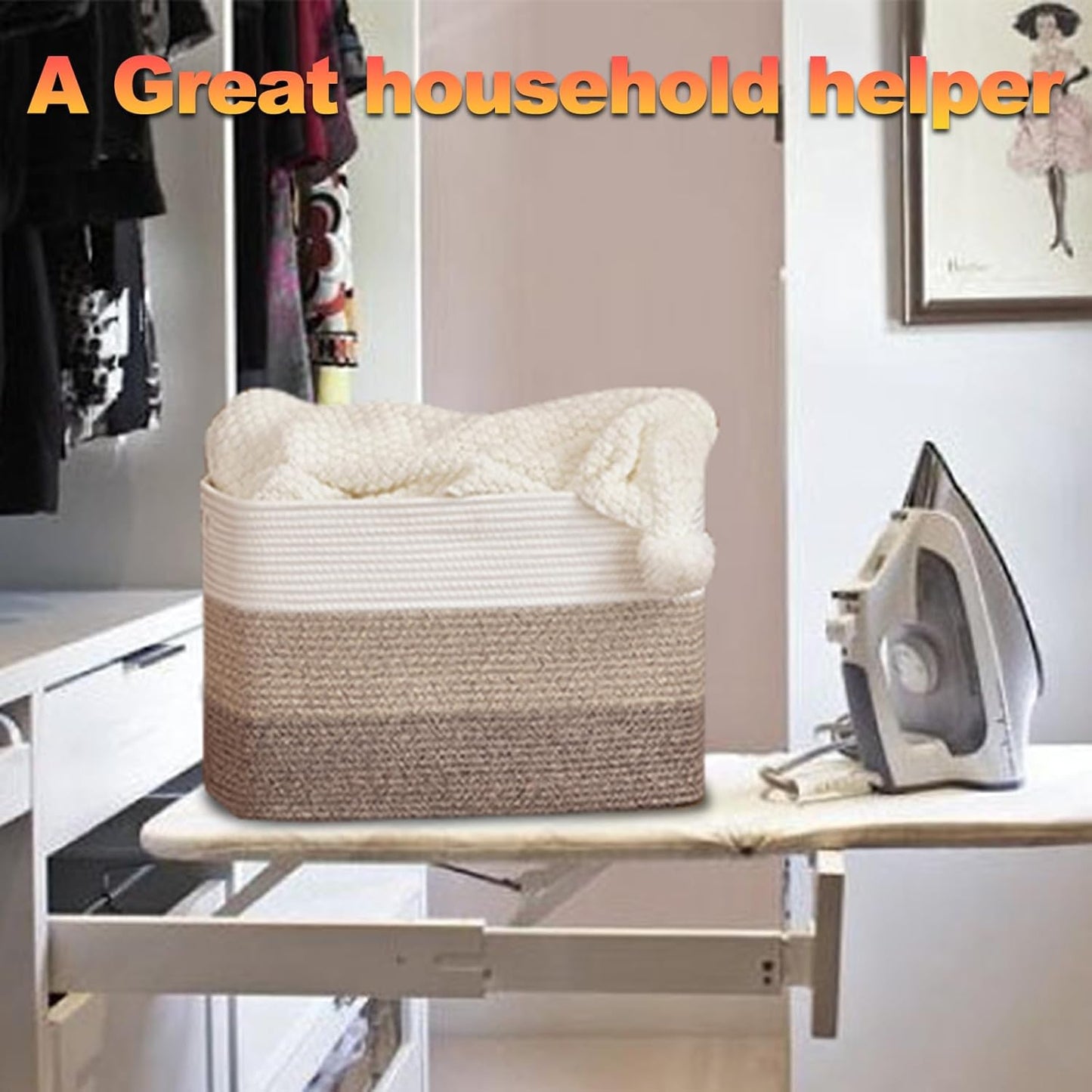 Storage Baskets for Organizing, 2 Pack Woven Basket for Storage, Rectangle Baskets for Shelves Closet Organizers, Toy Basket for Nursery Storage Living Room, Laundry Room, Bedroom (Gradient Brown)