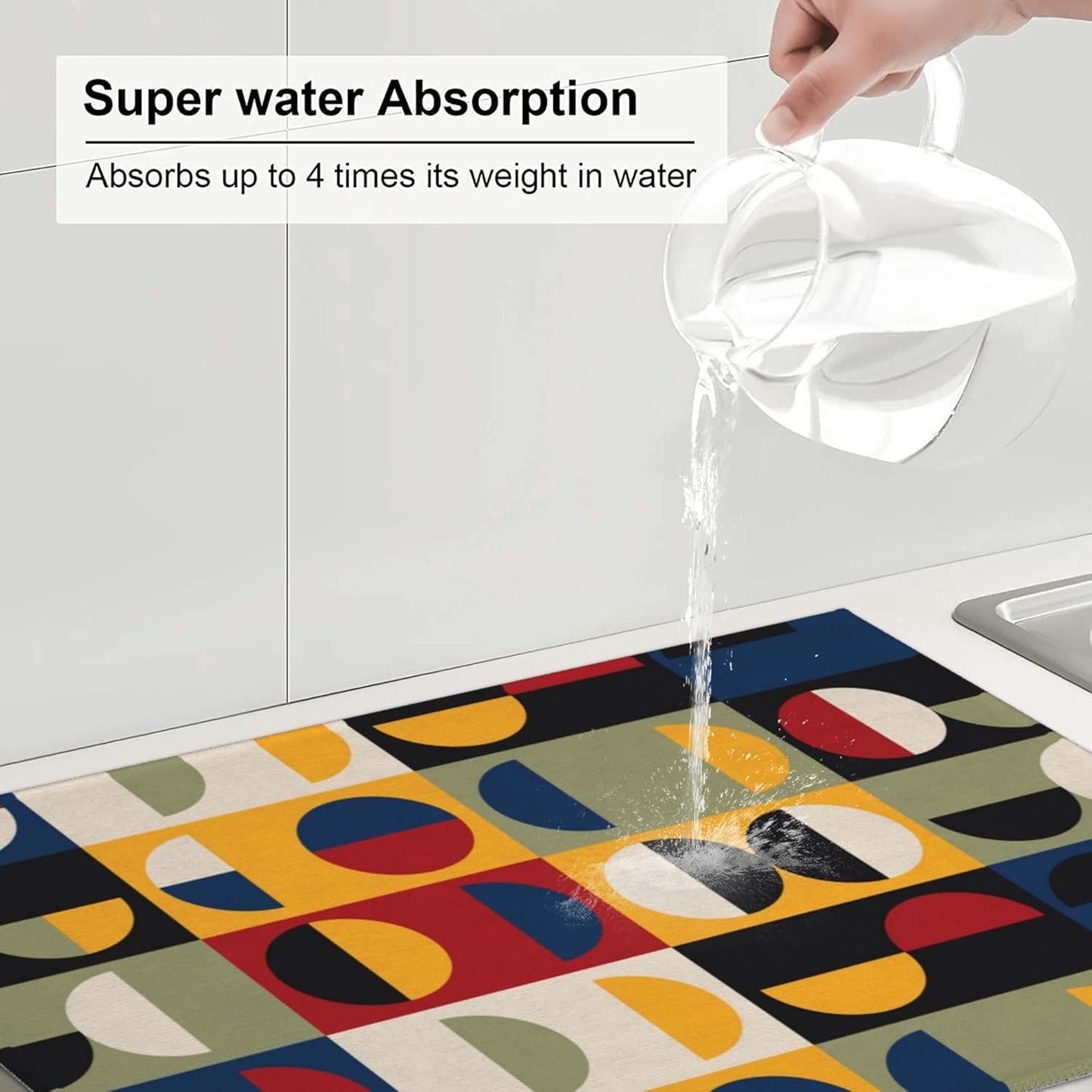 Retro Mid Century Modern Kitchen Drying Mat Microfiber Dish Drainer Mat for Kitchen Counter Absorbent Reusable Washable 18x24 Inch