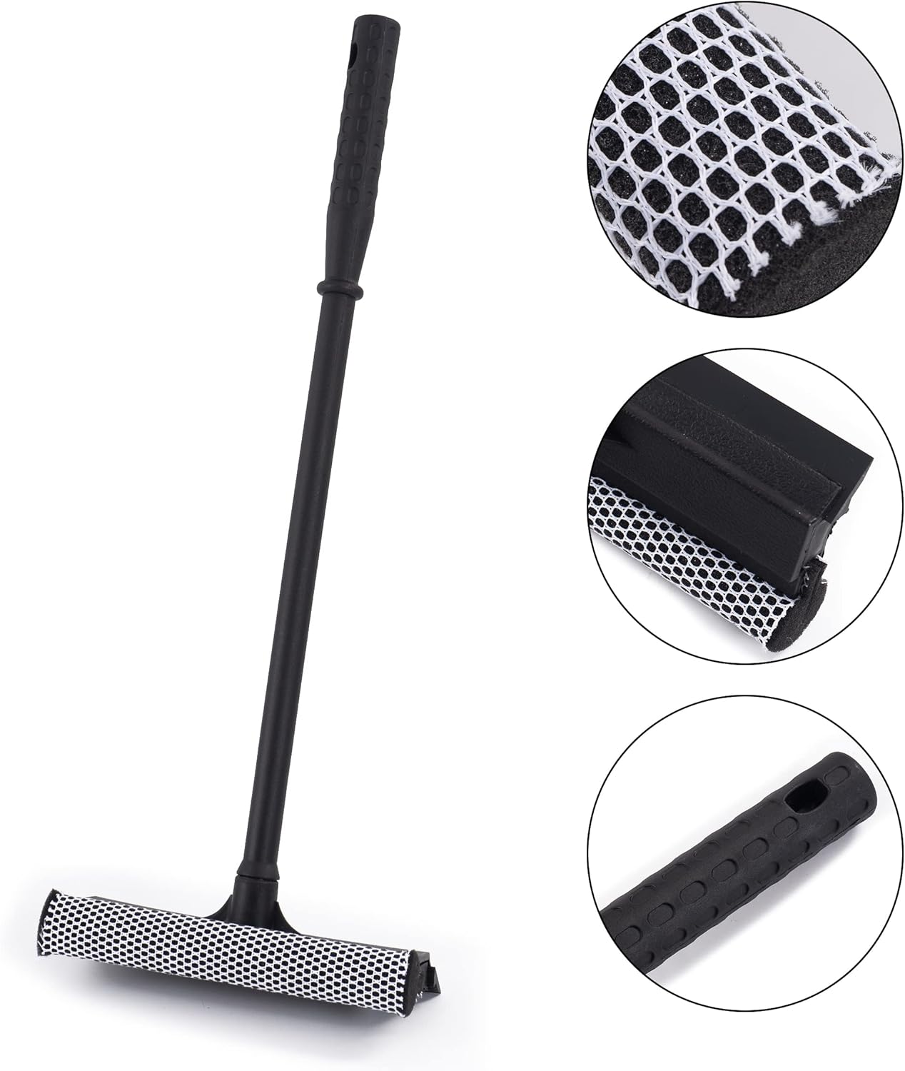 Matthew All Purpose Window Squeegee w/Premium Microfiber Cloth,Car Squeegee Windshield Cleaning Sponge and Rubber Squeegee,2-in-1 Window Cleaner Sponge(10'') and Soft Rubber with Pole 20''(1Pack)