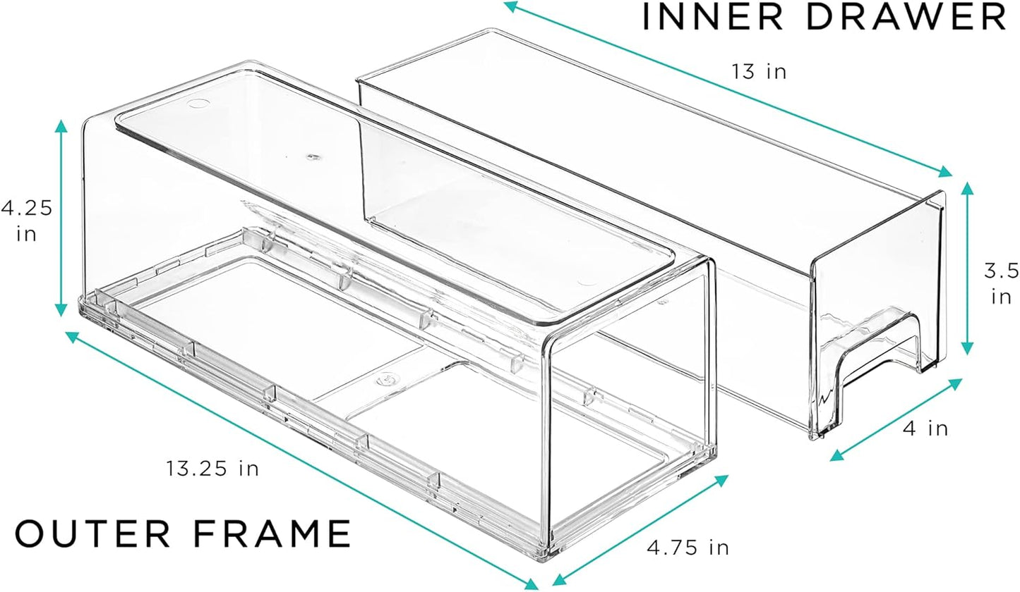 Sorbus Small Wide Clear Storage Drawers (2 Pack) – Stackable Storage Drawers for Pantry, Fridge, or Cabinet – Slide Out Clear Bins with Handles for Organizing