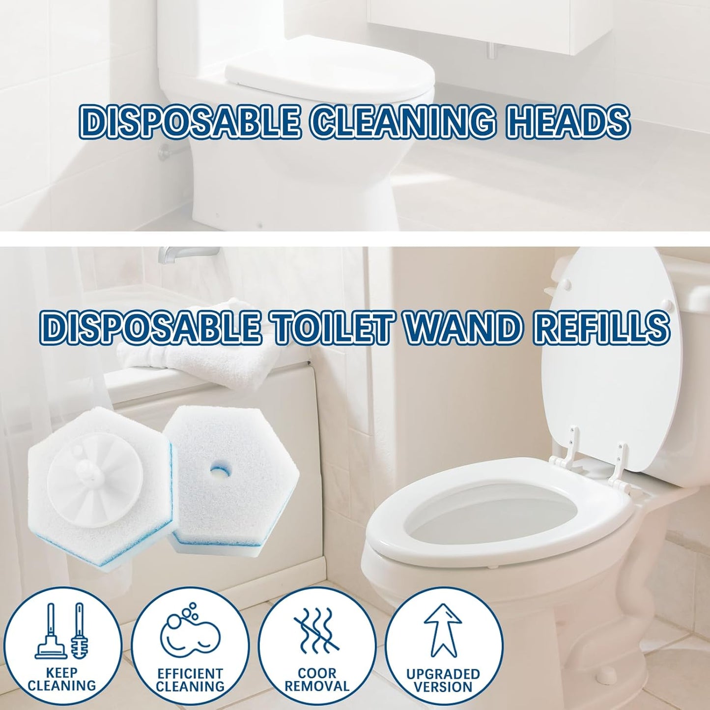 50 Pcs Disposable Toilet Brush Refills, Toilet Bowl Cleaning Wand Refills, Toilet Brush Replacement Head for Bathroom and Toilet Cleaning