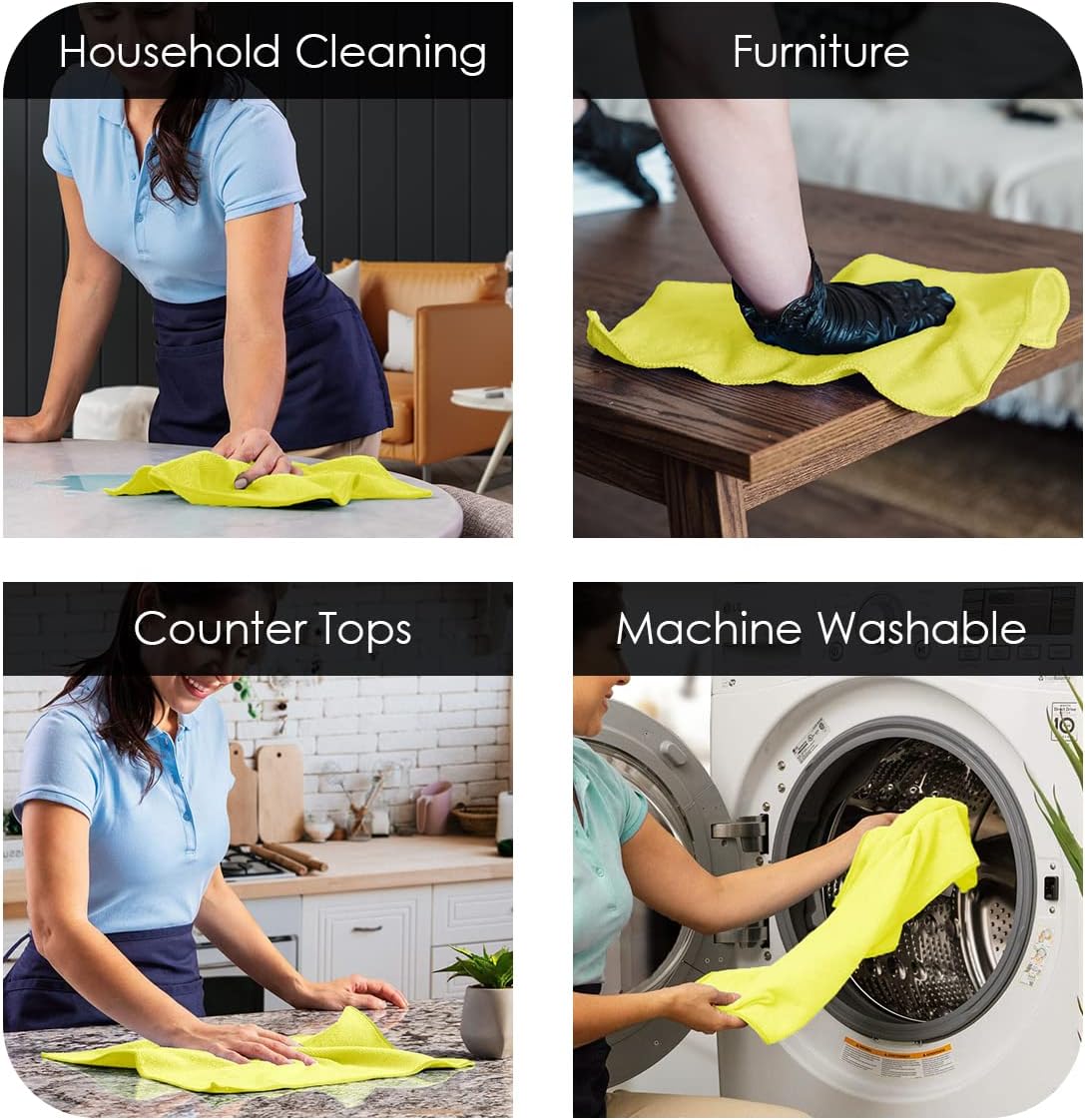 Avalon Towels Microfiber Cleaning Cloths (Value Pack of 48) Size 16" x 16", Highly Absorbent Cleaning Rags, Lint Free Cleaning Towels, Reusable and Washable, Microfiber Towels for Cars (Yellow)