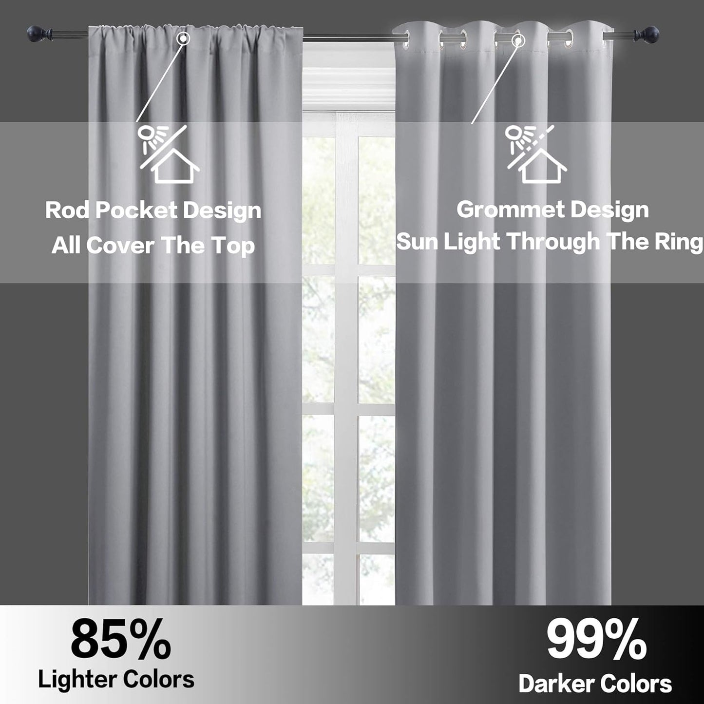 RYB HOME Bathroom Window Curtains - Super Soft Blackout Privacy Curtains for Baby Nursery Bedroom Basement Garege Workshop Kitchen Dining Living Room, W 29 x L 30, Silver Grey, 2 Pcs