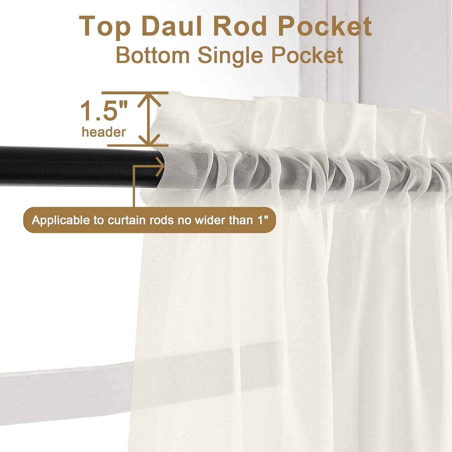 Chyhomenyc Ivory Sheer Curtains 108 Inch Long 2 Panels Set, Light Filtering Long Window Treatment Drapes for Living Room Bedroom Canopy, Each 42Wx108L inches, 9 Feet L, Set of 2, Ivory