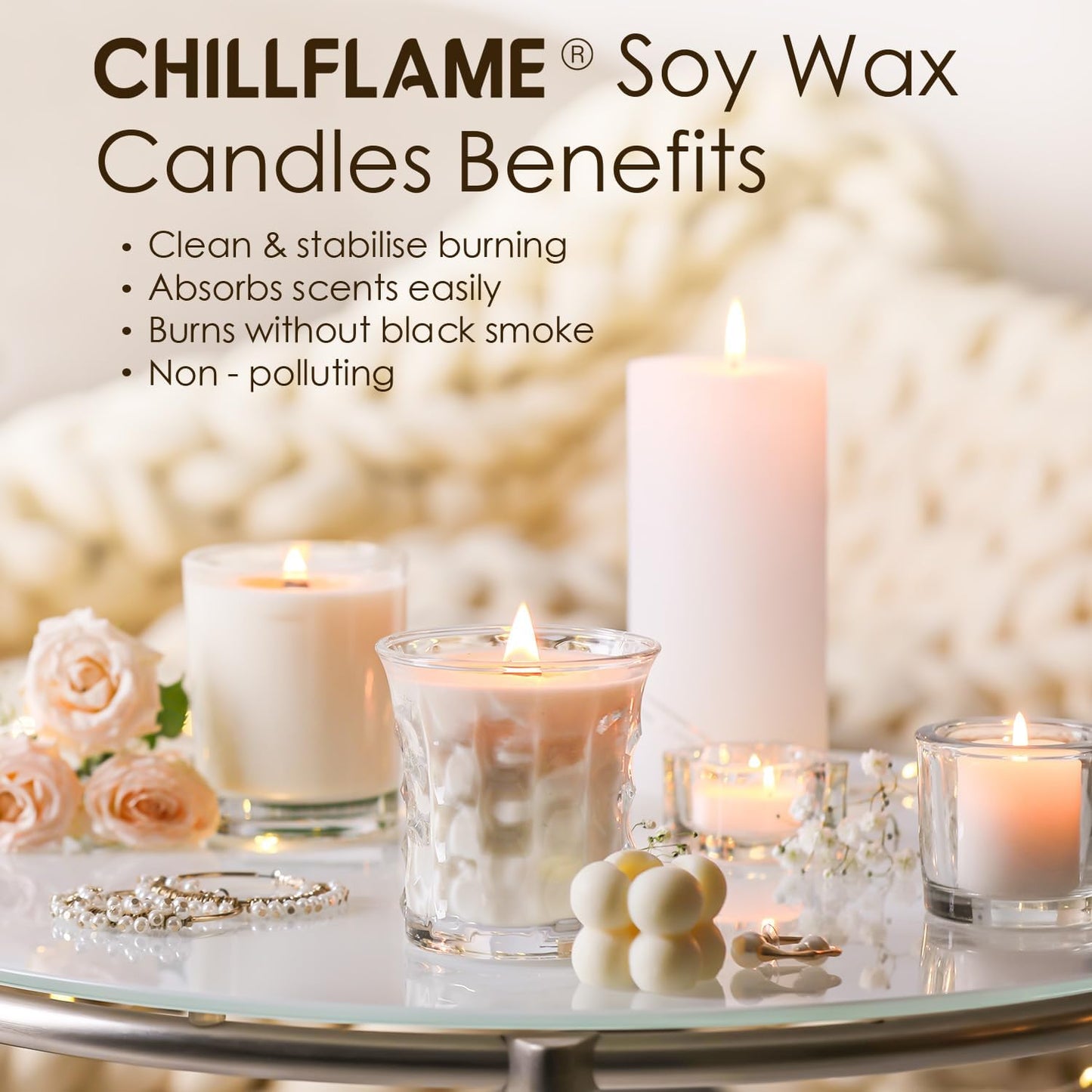 CHILLFLAME Soy Wax Flakes, Natural Candle Wax, Organic Soy Wax for Candle Making from Farm, No Harmless, Additives, and Pure (0.5lb)