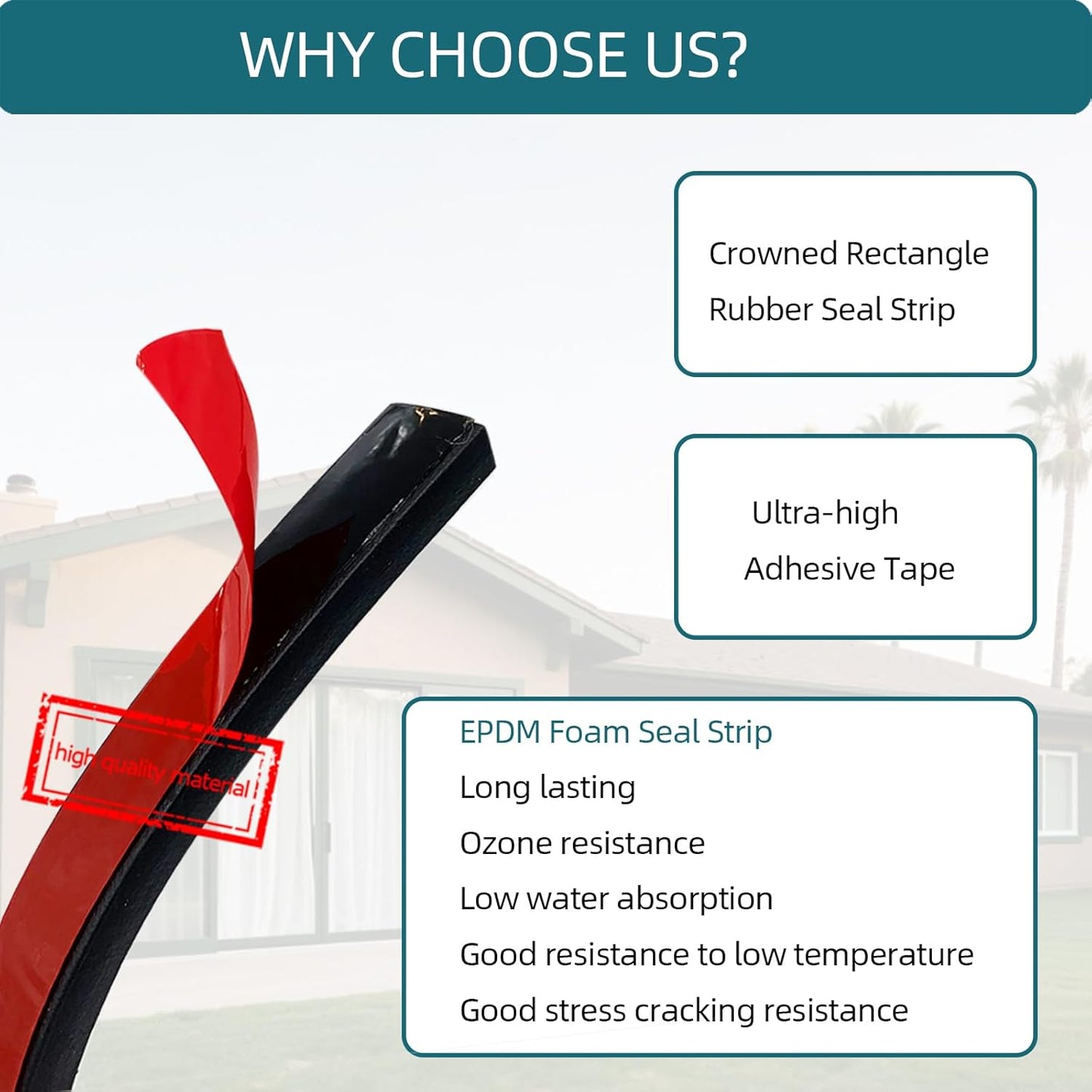 Rectangle Foam Rubber Seal, Self-Adhesive EPDM Foam Rubber Weather Stripping for Boat, Auto, RV, Marine, Garage Doors/Window and More, W:0.5"; H:0.25"; L:26Feet