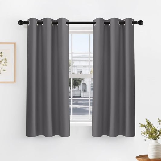 PONY DANCE Grey Kitchen Curtains 40 inch Length -Blackout Camper Curtains for Travel Trailers, Short Small Window Drapes for Bathroom & Basement, Ideal for RV Camper,42 Wide, 2 Pcs