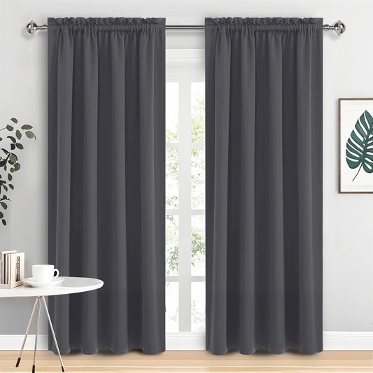 DWCN Blackout Curtains for Bedroom 84 Inch Length 2 Panels Set, Solid Thermal Insulated Energy Saving Rod Pocket Window Treatment Curtains Blackout Drapes (W52 x L84 Inch, Dark Grey)