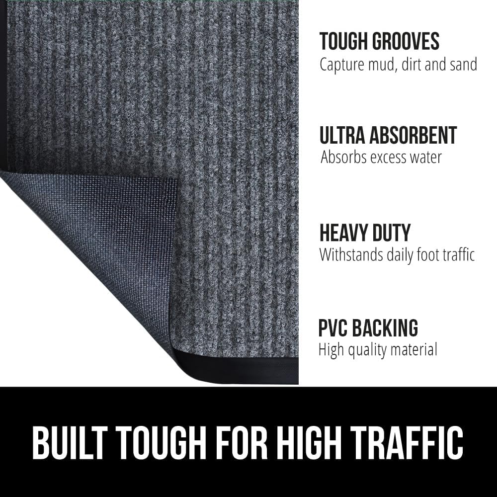 GORILLA GRIP Traffic Guard Door Mat, 2 Pack, Heavy Duty Waterproof Doormat, Commercial Office Space Welcome Mats, Stain and Fade Resistant, Low Profile, Strong Rubber Backing, 29x17, Gray