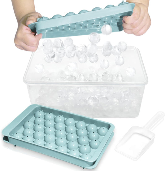WIBIMEN Ice Cube Tray with Lid and Bin - Round Ice Trays for Freezer with Lid - Ice Cube Trays for Freezer with Ice Container (1"-2PACK Blue)