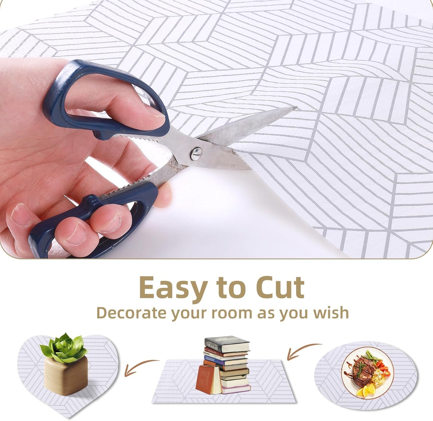 Shelf Liners for Kitchen Cabinets Non Adhesive Shelf Liner Paper Non-Slip Thickened Drawer Liner Easy to Clean for Tool Box Refrigerator with Knife and Tape Measure, Silver Geometric, 11.8 x 118 in