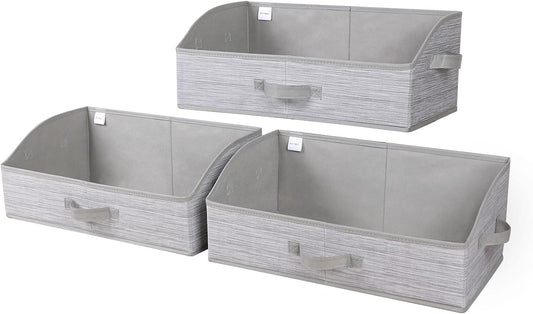 WUIKE Closet Organizers and Storage, Foldable Trapezoid Storage Bins with Handles, Clothes Storage Bins, Closet Shelf Organizer for Wardrobe, Light Gray/Slub Gary, Extra Large, 3-Pack