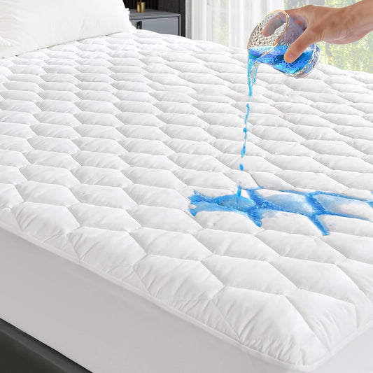 GRT California King Mattress Protector Waterproof, 100% Waterproof Quilted Fitted Mattress Pad, Noiseless Hollow Cotton Mattress Cover, fits up to 21" Deep, Dust Proof White