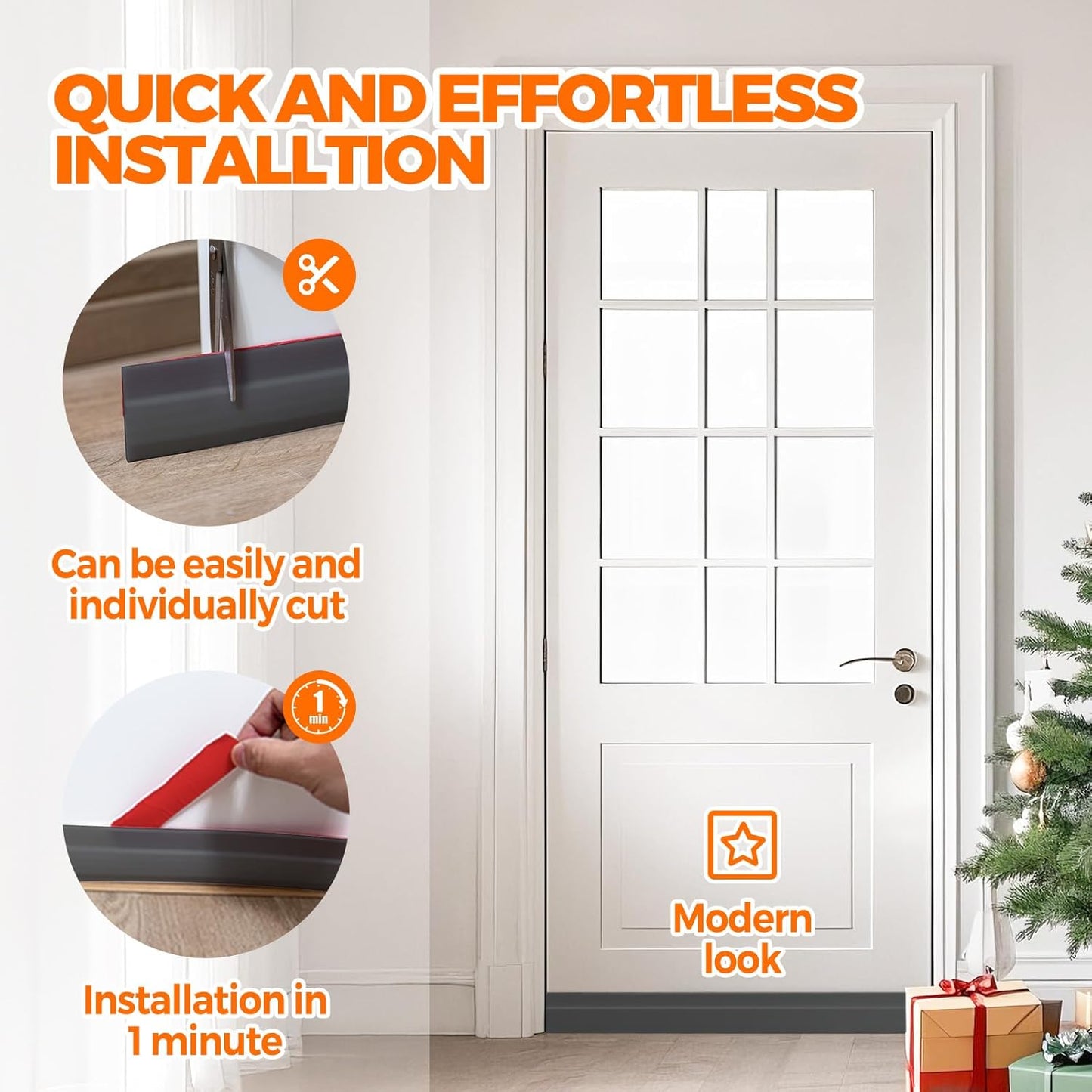 Holikme Weather Stripping 41 inch Door Draft Stopper Under Door Draft Blocker Doors Sweep Noise Stopper Noise Stopper Strong Adhesive Grey