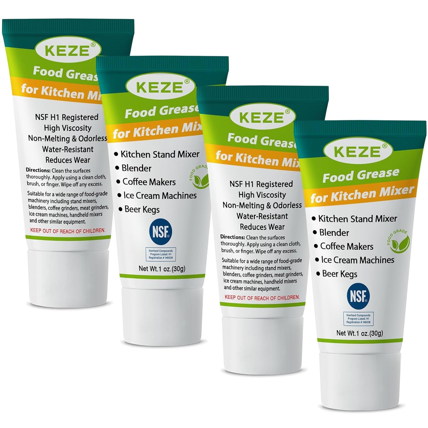 Keze Food Grade Lubricant Grease Espresso Machine Grease Sanitary Lubricant for Mixer, Meat Slicers, Ice Cream and Coffee Machine,Water Filters O Rings Lube Prevent Wear and Rust, 1 oz 4-Pack